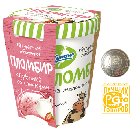 Мороженое пломбир из молочного края» "Пломбир" с клубничным наполнителем 270г. Купино