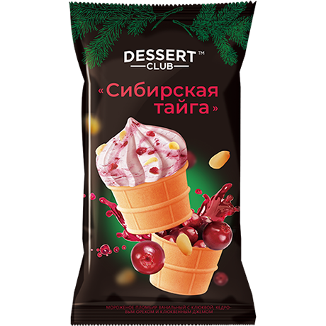 Вафельный стакан "Dessert club" Сибирская тайга пломб.клюква, кедр.орех 90г. Айс-Групп