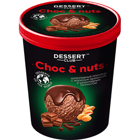 Ведро "Dessert club" Choc & Nuts пломб.со вкус."брауни",с арахисом. и шок.топ. 480г. Айс-Групп